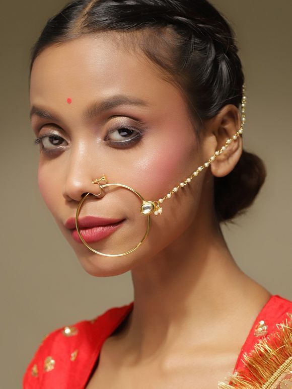 Gold Toned Handcrafted Metal Nose Ring