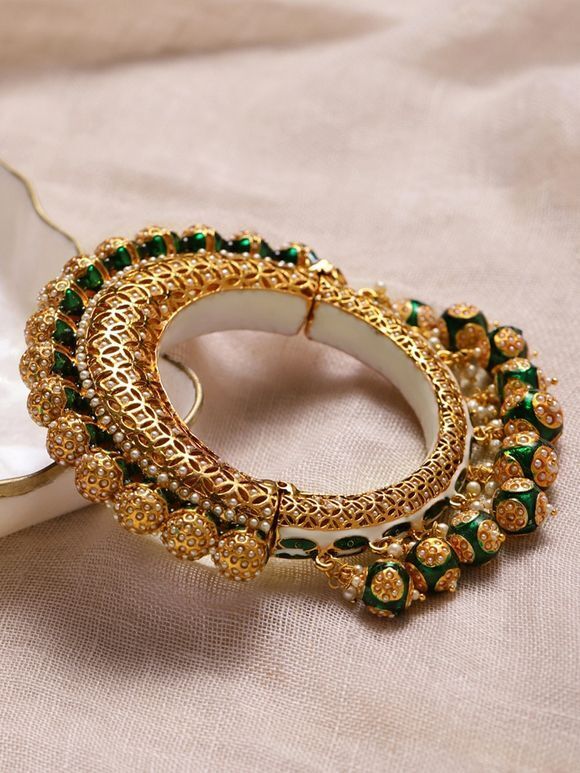Gold Plated Green Handcrafted Brass Meenakari Bangle