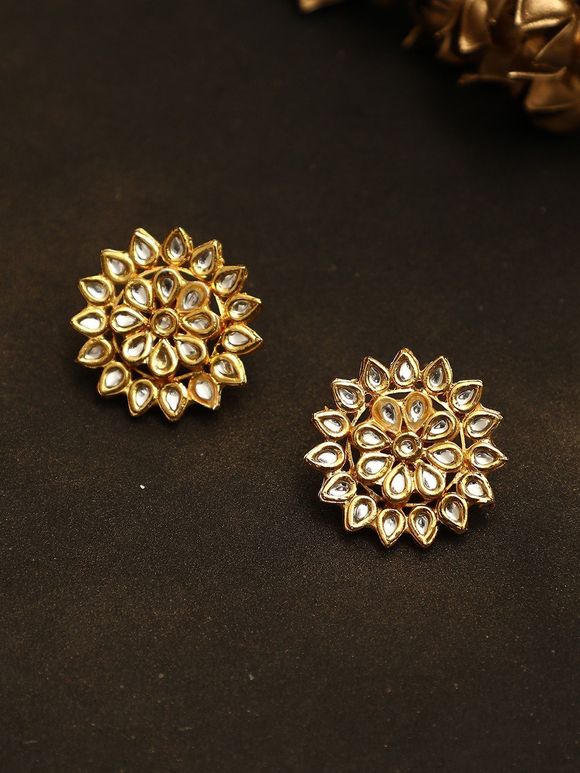 Gold Plated Handcrafted Metal Kundan Stud Earrings