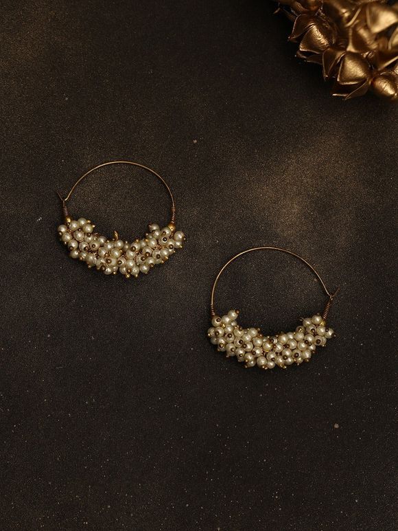 Gold Plated Handcrafted Metal Pearl Earrings