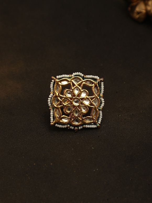 Gold Plated Handcrafted Metal Kundan Ring
