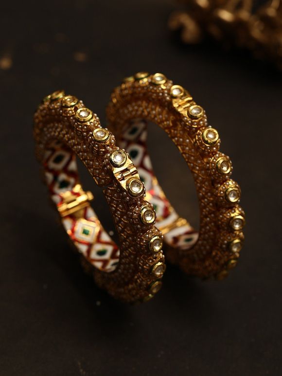 Gold Plated Handcrafted Metal Bangles - Set of 2