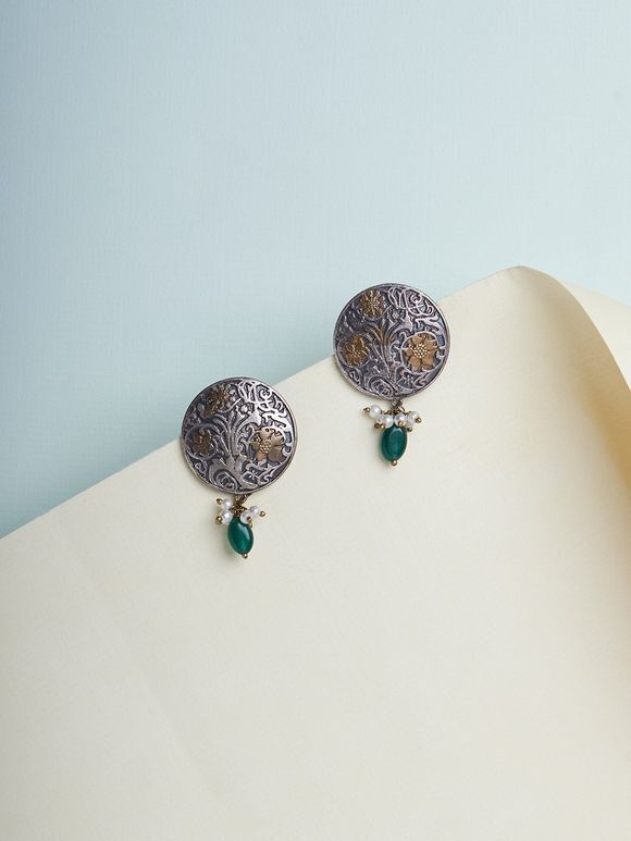 Dual Toned Green Handcrafted Brass Earrings