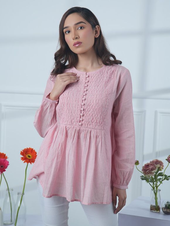 Pink Pleated Cotton Top