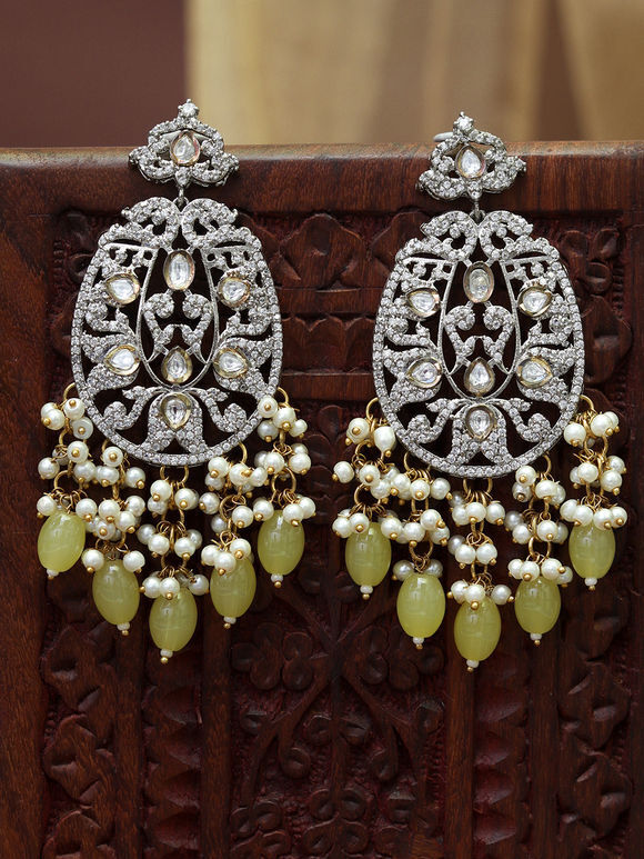 Silver Toned Yellow Handcrafted Brass Earrings