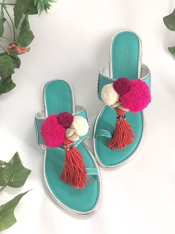 Turquoise Faux Leather Slip Ons