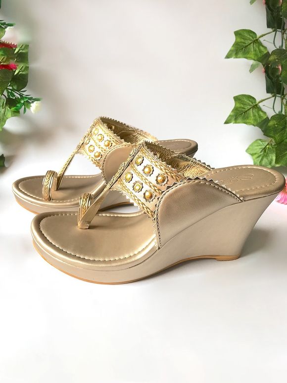 Golden Faux Leather Wedges