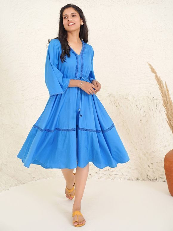 Blue Lace Cotton Dress