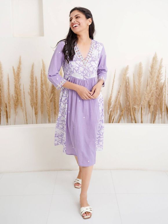 Lavender Hand Block Printed Cotton Dress