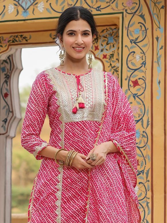Pink Printed Mulmul Sequins Work Sharara Suit- Set of 3