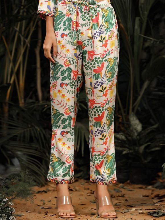 Multicolor Printed Modal Satin Pants