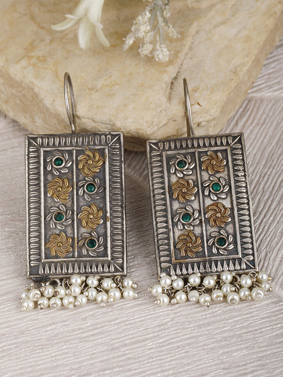 Silver Toned Handcrafted Brass Earrings