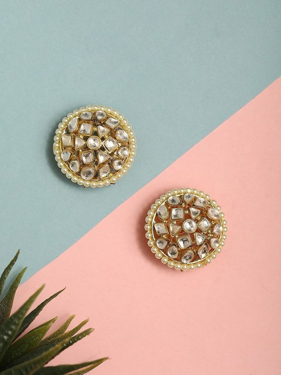 Gold Toned Handcrafted Metal Stud Earrings