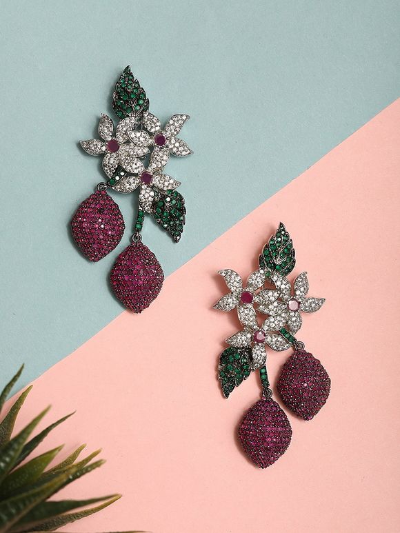 Green Pink Handcrafted Metal Earrings