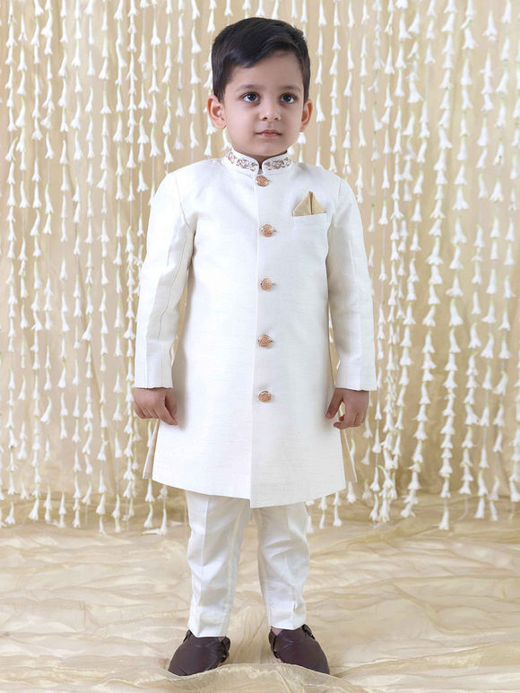 Cream Silk Sherwani Suit - Set of 3