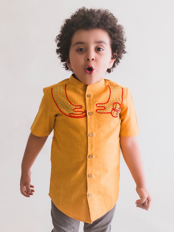Baby Boy Shirt Full Sleeves Printed Style In Mustard