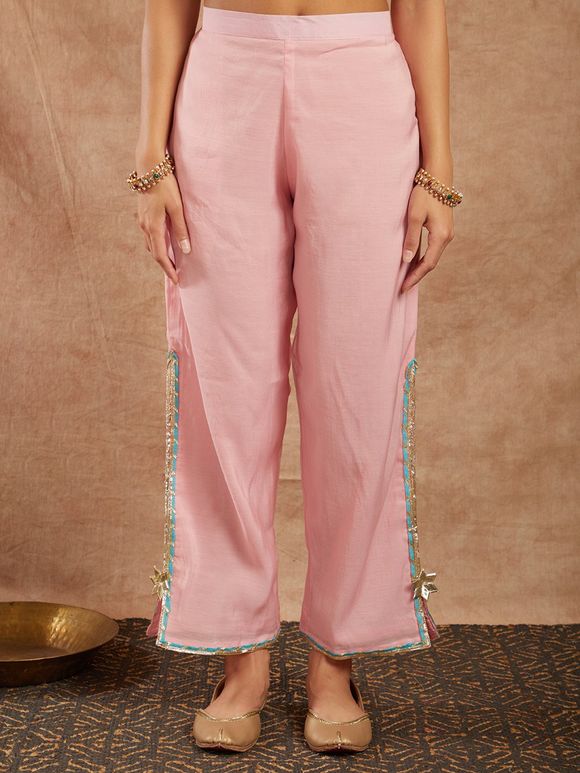 Light Pink Gota Work Chanderi Silk Pants