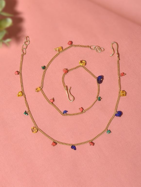 Multicolor Handcrafted Brass Anklet- Set of 2